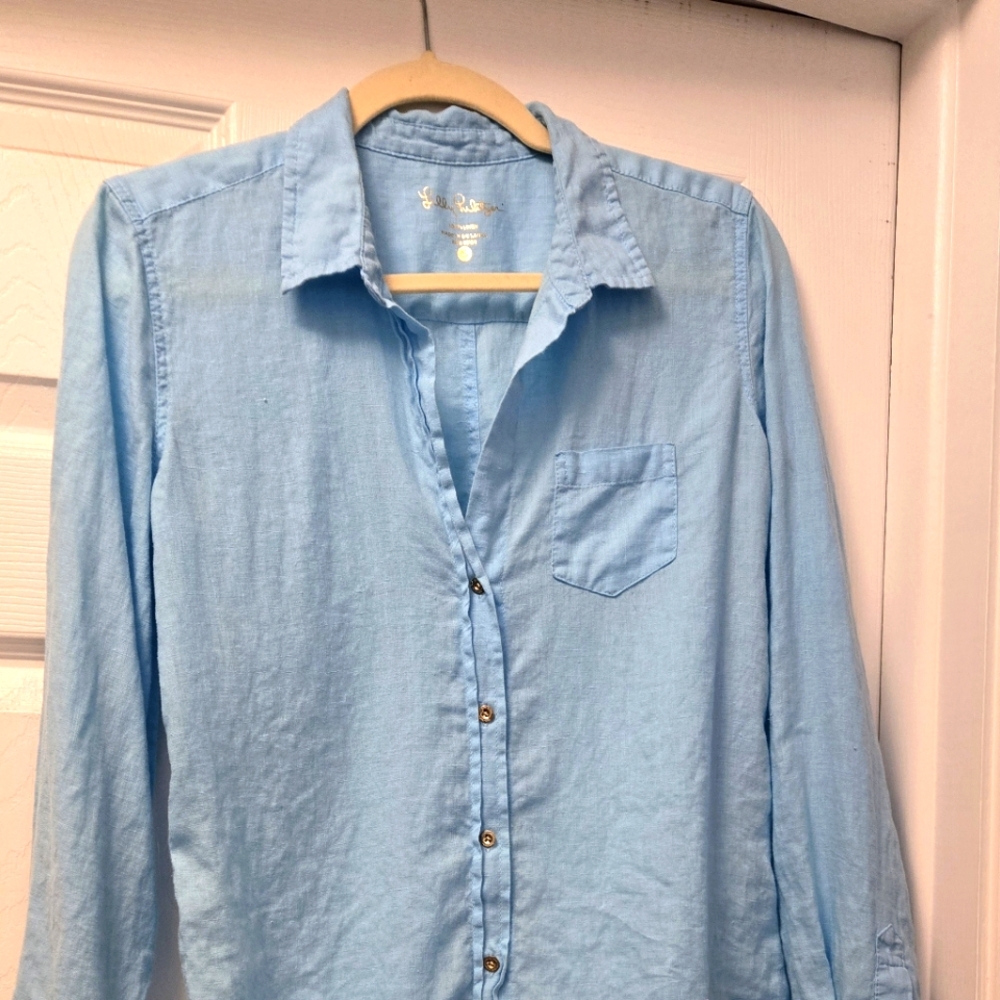 Lily Pulizer Small Sky Blue Linen W Shirt